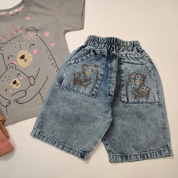 تیشرت شلوارک جین دخترانه Happy Bear - Image 6