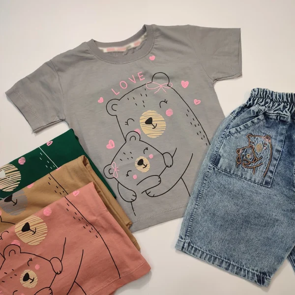 تیشرت شلوارک جین دخترانه Happy Bear - Image 5
