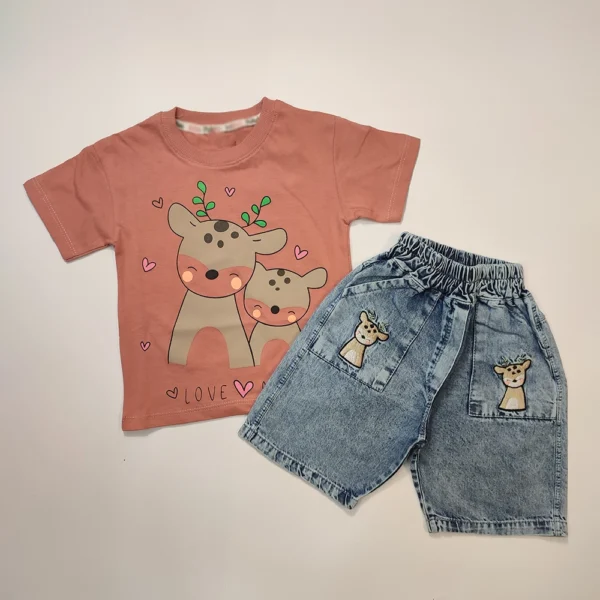 تیشرت شلوارک جین دخترانه Happy deer - Image 2