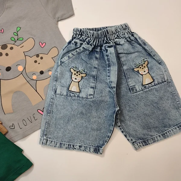 تیشرت شلوارک جین دخترانه Happy deer - Image 3