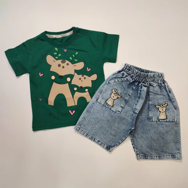 تیشرت شلوارک جین دخترانه Happy deer - Image 4