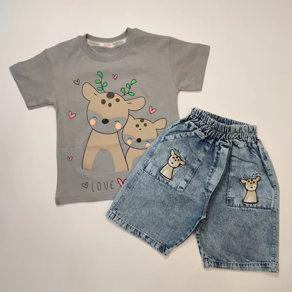 تیشرت شلوارک جین دخترانه Happy deer - Image 6