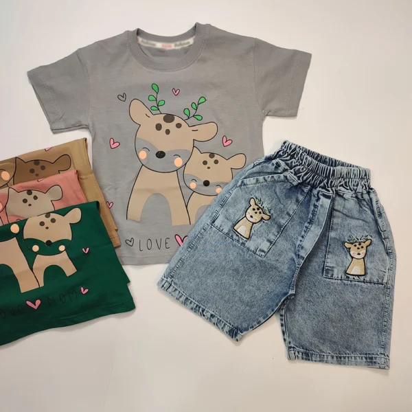تیشرت شلوارک جین دخترانه Happy deer