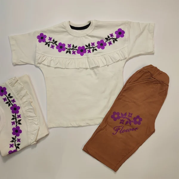 تیشرت شلوارک دخترانه Purple flower