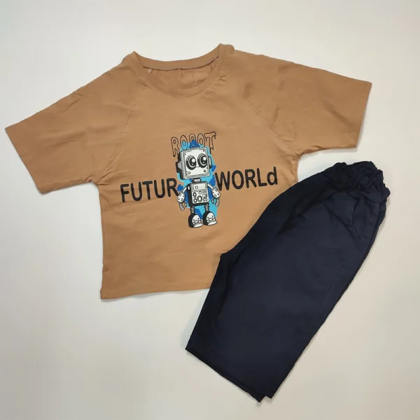 تیشرت شلوارک کتان دخترانه پسرانه FUTUR - Image 3