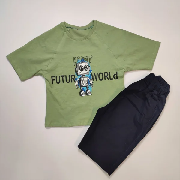 تیشرت شلوارک کتان دخترانه پسرانه FUTUR - Image 9
